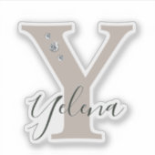 Persoonsnaam met monogram Elegante nepdiamanten Sticker (Voorkant)