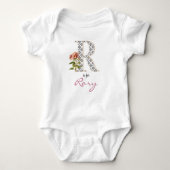 Persoonsnaam onthullen Floral letter R  ventilator Romper (Voorkant)