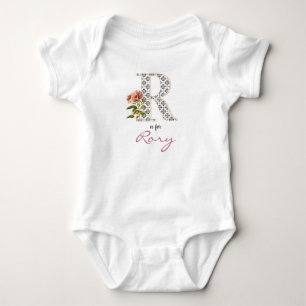 Persoonsnaam onthullen Floral letter R ventilator Romper