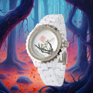 Persoonsnaam Skull Hand Floral Watch Horloge