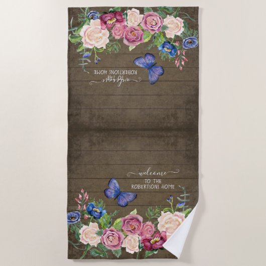 Persoonsnaam van de Floral Waterverf van het Land  Strandlaken (Voorkant)