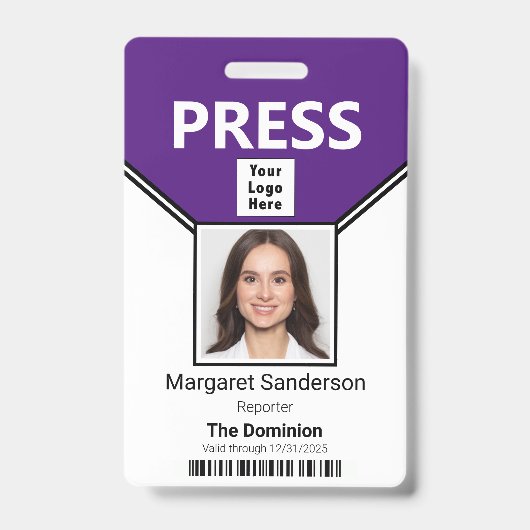 Perspasfoto met streepjescode en logo ID-badge Badge (Voorzijde)