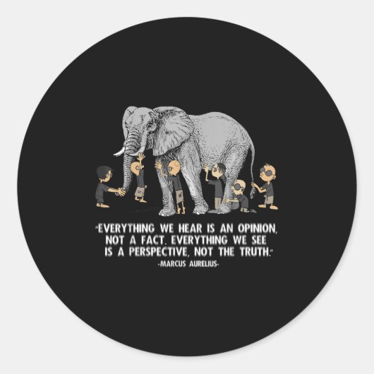 Perspectief citaat Marcus Aurelius Elephant Illust Ronde Sticker (Voorkant)