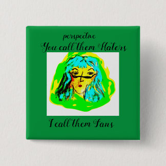 Perspectief Haters of Fans cartoon lady Vierkante Button 5,1 Cm