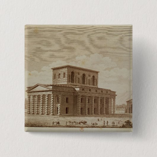 Perspectief uitzicht van het huis van de directeur vierkante button 5,1 cm (Voorkant)