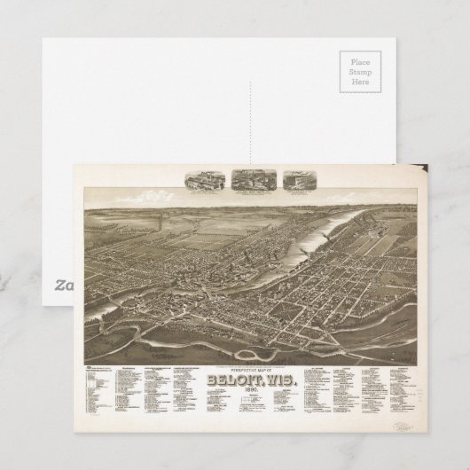 Perspective Map of Beloit, Wisconsin (1890) Briefkaart (Voorkant / Achterkant)