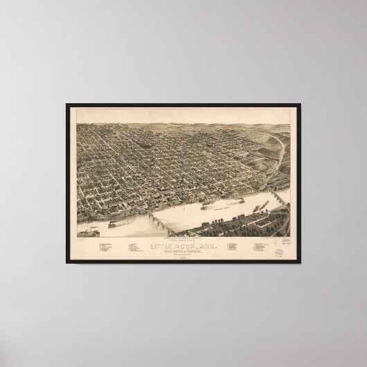 Perspective Map of Little Rock, Arkansas (1887) Canvas Afdruk (Voorkant)