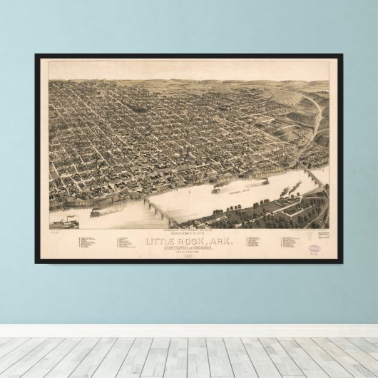 Perspective Map of Little Rock, Arkansas (1887) Canvas Afdruk (Insitu (Houten vloer))
