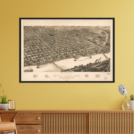 Perspective Map of Little Rock, Arkansas (1887) Canvas Afdruk (Insitu (Woonkamer))