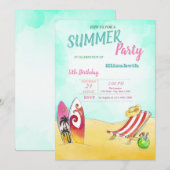 Persplezier, Surfing Birthday Party Kaart (Voorkant / Achterkant)