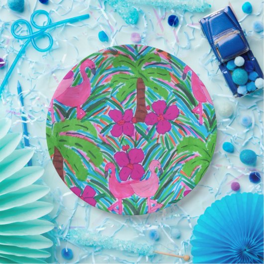 Persplichten en palmbomen papieren bordje (Feest)