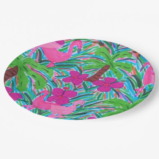 Persplichten en palmbomen papieren bordje (Gekanteld)