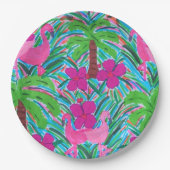 Persplichten en palmbomen papieren bordje (Voorkant)