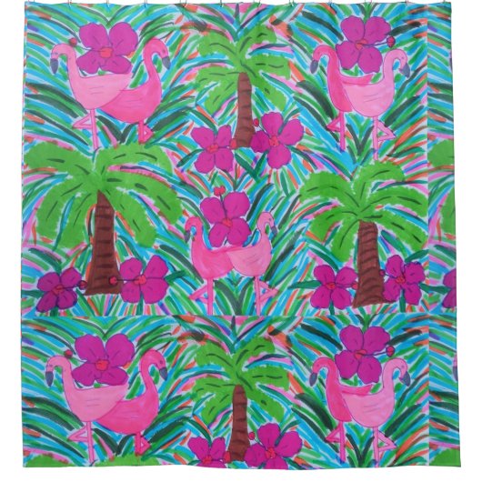 Persplichten en palmen douchegordijn (Voorkant)