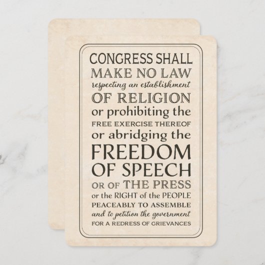 persvrijheid-tekst van het eerste amendement kaart (Voorkant / Achterkant)