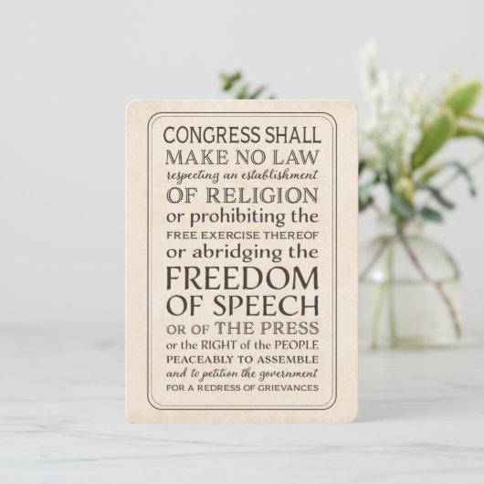 persvrijheid-tekst van het eerste amendement kaart (Staand voorkant)