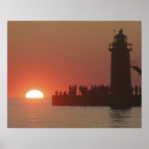 Persvuurtoren zonsondergang silhouette in het zuid poster