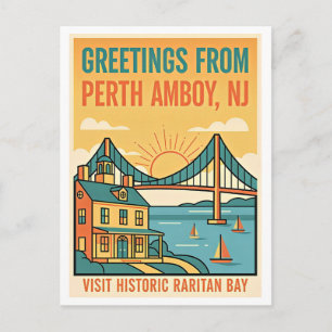 Perth Amboy NJ Raritan Bay Retro Briefkaart