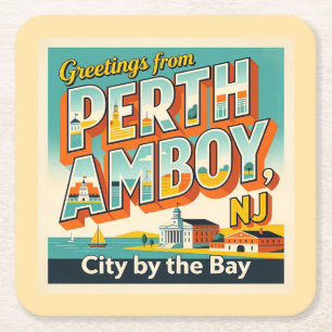 Perth Amboy NJ Retro Reis Coaster Kartonnen Onderzetters