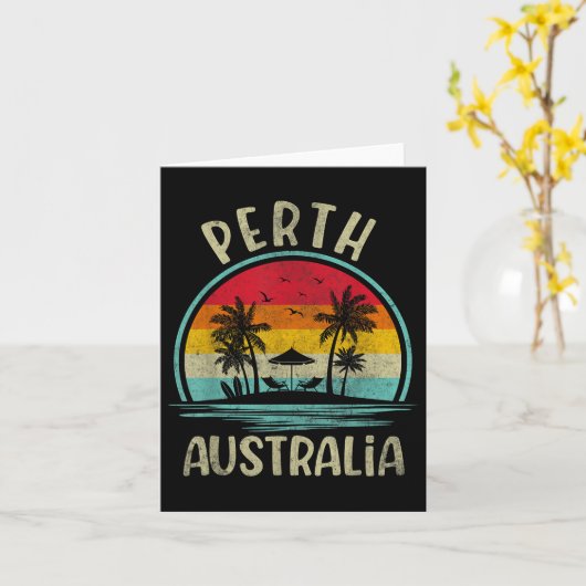Perth Australia Beach Palm Tree Family Summer Vaca Kaart (Gele Bloem)