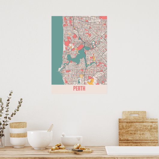 Perth - Australia Chalk City Map Poster (Keuken)