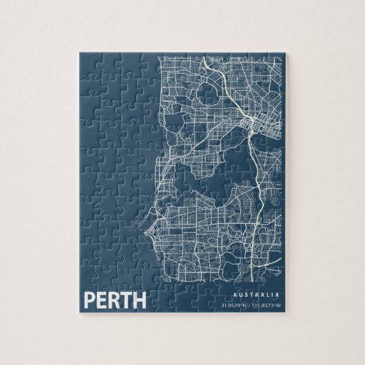 Perth Australia Minimalist City Map Line Art Blue Legpuzzel (Verticaal)