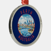 Perth Australia Retro Distress Circle Metalen Ornament (Rechts)