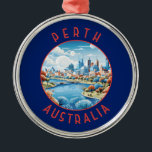Perth Australia Retro Distress Circle Metalen Ornament<br><div class="desc">Perth retro vector reisontwerp. Perth,  de hoofdstad van Western-Australië,  ligt aan de zuidwestkust van Australië.</div>