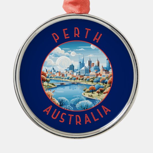 Perth Australia Retro Distress Circle Metalen Ornament (Voorkant)