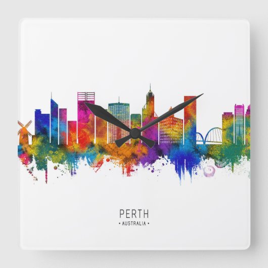 Perth Australia Skyline Vierkante Klok (Voorkant)