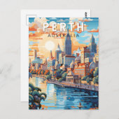 Perth Australia Travel Art Vintage Briefkaart (Voorkant / Achterkant)