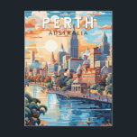 Perth Australia Travel Art Vintage Briefkaart<br><div class="desc">Perth retro vector reisontwerp. Perth,  de hoofdstad van Western-Australië,  ligt aan de zuidwestkust van Australië.</div>