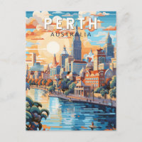 Perth Australia Travel Art Vintage