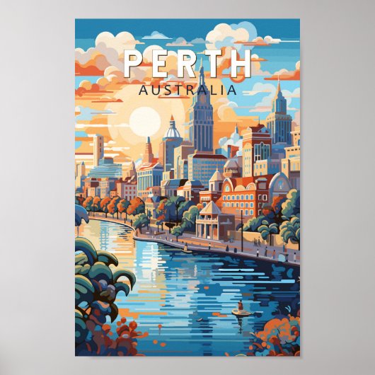 Perth Australia Travel Art Vintage Poster (Voorkant)