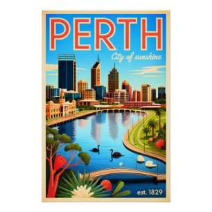 Perth Australië Retro Reisposter Kunst Perfect Poster