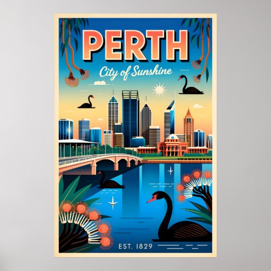 Perth Australië Retro Reisposter Kunst Poster (Voorkant)