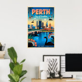 Perth Australië Retro Reisposter Kunst Poster (Thuiskantoor)