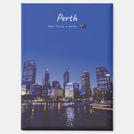 Perth, Australië - Stads Silhouet Nacht Plat Magneet