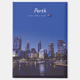 Perth, Australië - Stads Silhouet Nacht Plat Magneet