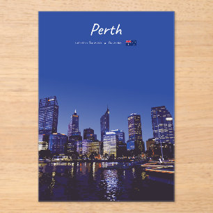 Perth, Australië - Stadsgezicht bij Nacht Acryl Uitnodigingen