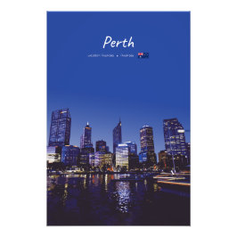Perth, Australië - Stadsgezicht bij Nacht Foto Afdruk