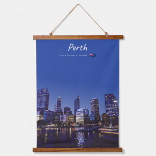 Perth, Australië - Stadsgezicht bij Nacht Hangend Wandkleed