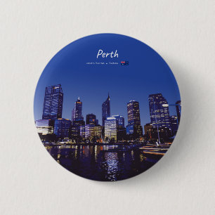 Perth, Australië - Stadsgezicht bij Nacht Ronde Button 5,7 Cm