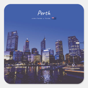 Perth, Australië - Stadsgezicht bij Nacht Vierkante Sticker