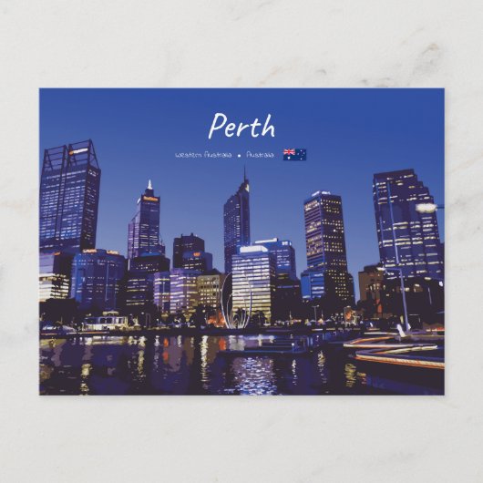 Perth, Australië - Stadsprofiel 's Nachts Briefkaart (Voorkant)
