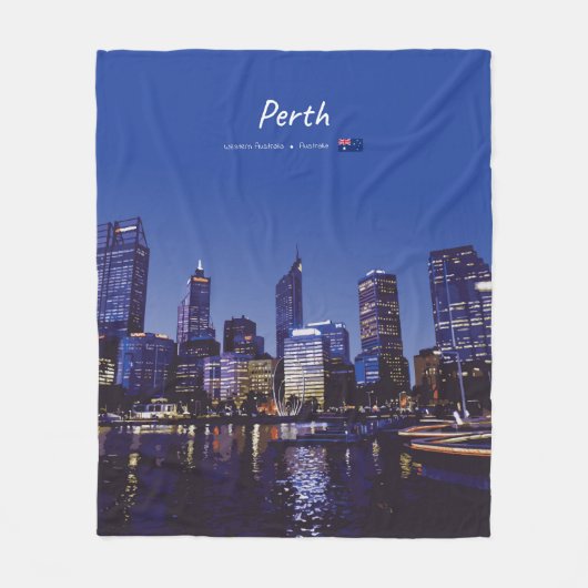 Perth, Australië - Stadsprofiel 's Nachts Fleece Deken (Voorkant)