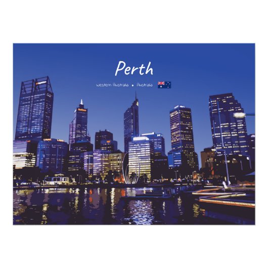 Perth, Australië - Stadsprofiel 's Nachts Foto Afdruk (Voorkant)
