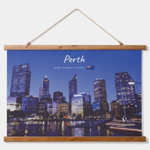 Perth, Australië - Stadsprofiel 's Nachts Hangend Wandkleed