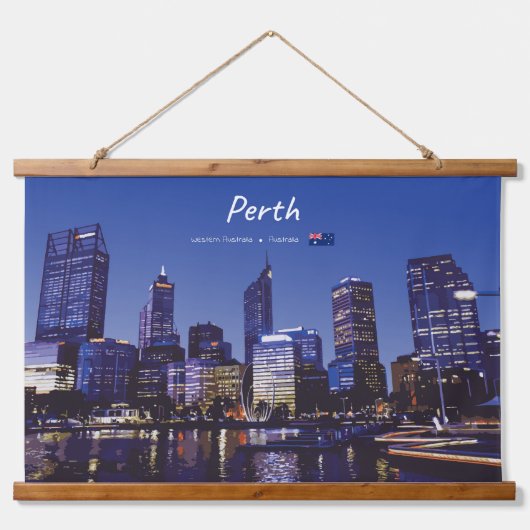 Perth, Australië - Stadsprofiel 's Nachts Hangend Wandkleed (Voorkant)