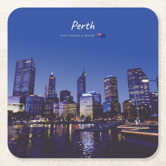 Perth, Australië - Stadsprofiel 's Nachts Kartonnen Onderzetters (Voorkant)